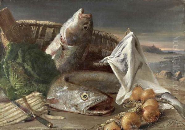 Natureza Morta Com Pescada, Robalo, Cebolas E Couves Oil Painting by Francisco De Goya y Lucientes