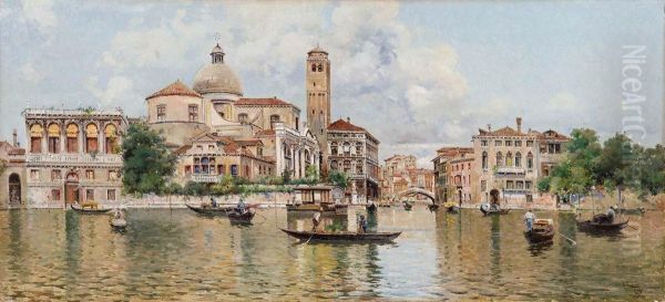 Il Canal Grande Verso Santa Lucia E Il Ponte Delle Guglie Oil Painting by Antonio Reyna Manescau