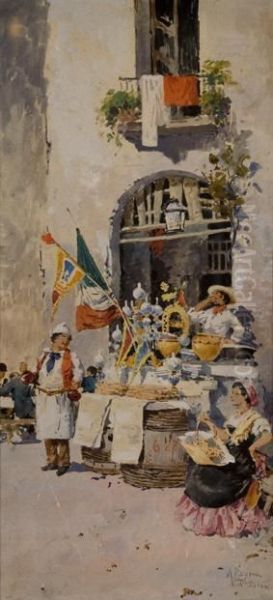 Mercado De Roma Oil Painting by Antonio Reyna Manescau