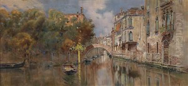 View Of A Canal In Venice Oil Painting by Antonio Maria de Reyna