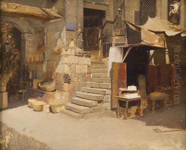 Cortile Con Botteghe Oil Painting by Antonio Maria de Reyna