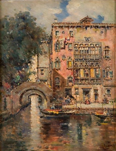 Palazzi Sui Canali Veneziani E Gondole Oil Painting by Antonio Maria de Reyna