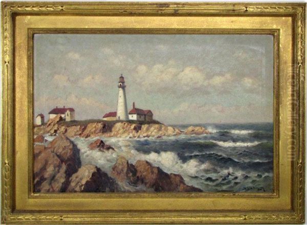 New England Lighthouse Oil Painting by Dey De Ribcowsky