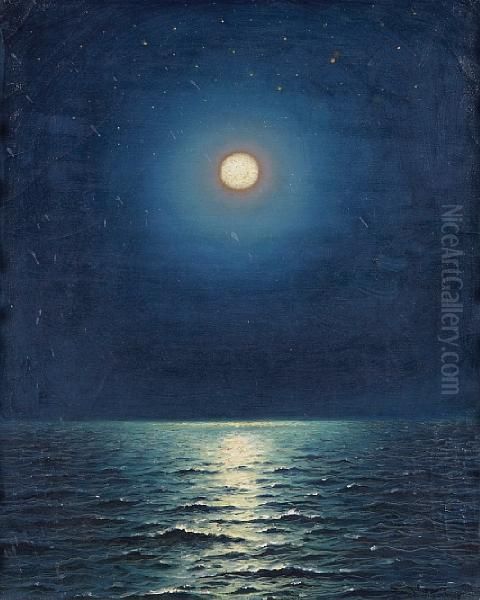 Moon Over The Sea Oil Painting by Dey De Ribcowsky