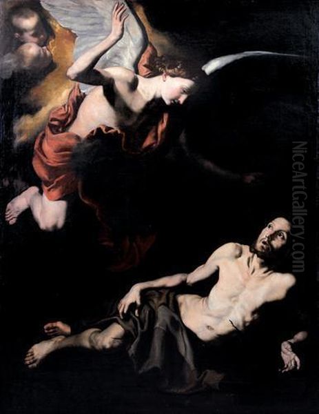 San Francesco E L'angelo Oil Painting by Jusepe de Ribera