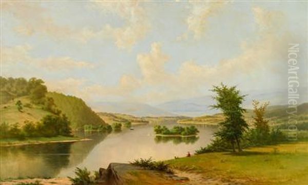 A Panoramic Landscape Oil Painting by Frederick Debourg Richards