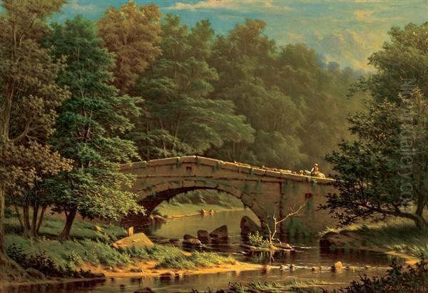 Crossing A Bridge Oil Painting by Frederick Debourg Richards