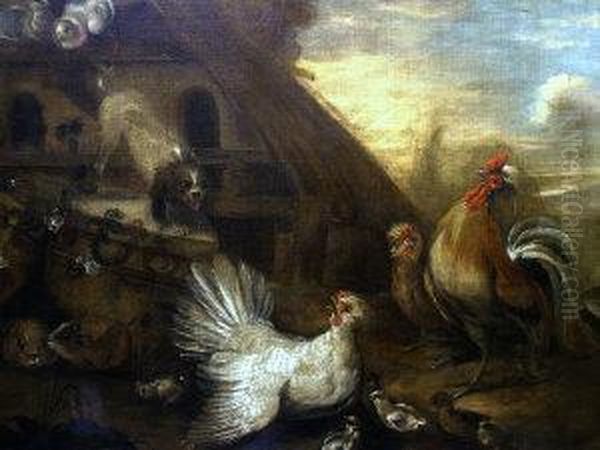 Farmyard With Chickens Oil Painting by Cornelia De Rijck