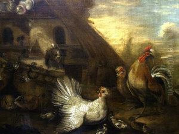 Farmyard With Chickens And Cocks Oil Painting by Cornelia De Rijck