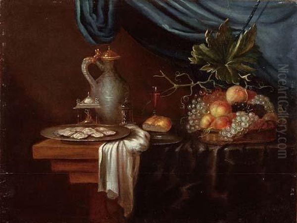 Natura Morta Con Frutta E Piatto Di Ostriche Oil Painting by Pieter de Ring