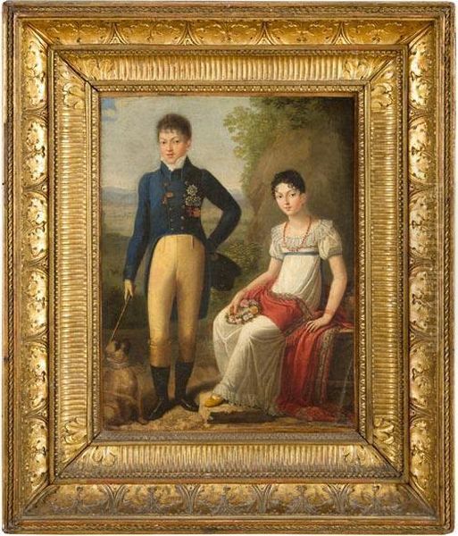 Ritratto Di Achille Murat Con La Promessa Sposa Oil Painting by Benjamin De Rolland