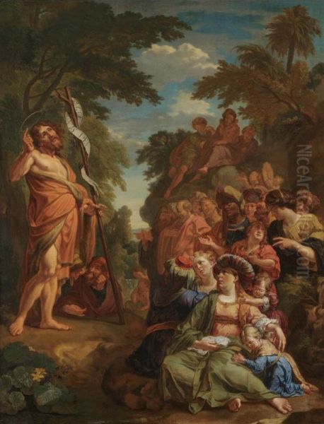 Saint John The Baptist Preaching In The Wilderness Oil Painting by Ignatius De Roore