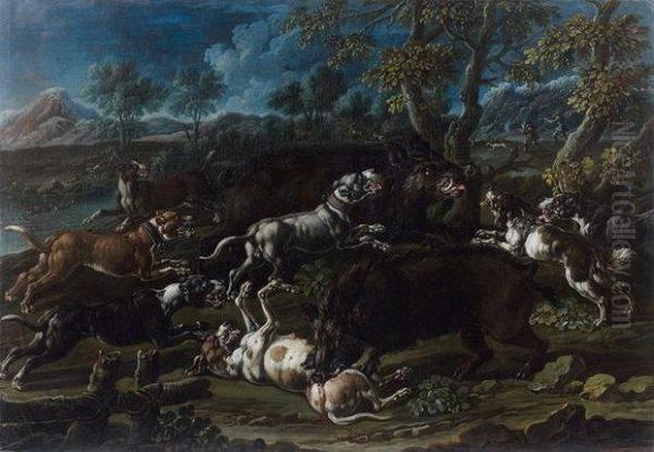 Chasse Aux Sangliers Oil Painting by Gaetano De Rosa