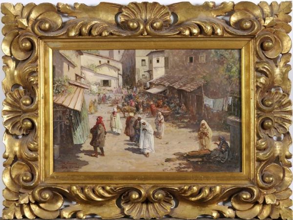 An Oriental Market Scene Oil Painting by Ramon De Rosis