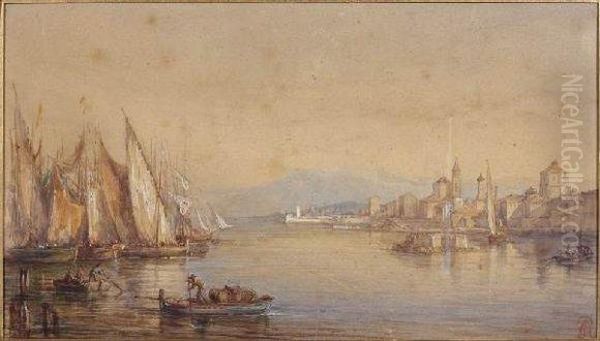 Vue D'un Port Italien Oil Painting by Charlotte, Baronne De Rothschild