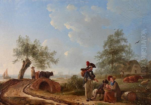 Travellers Resting By The Wayside Oil Painting by Jean-Baptiste De Roy