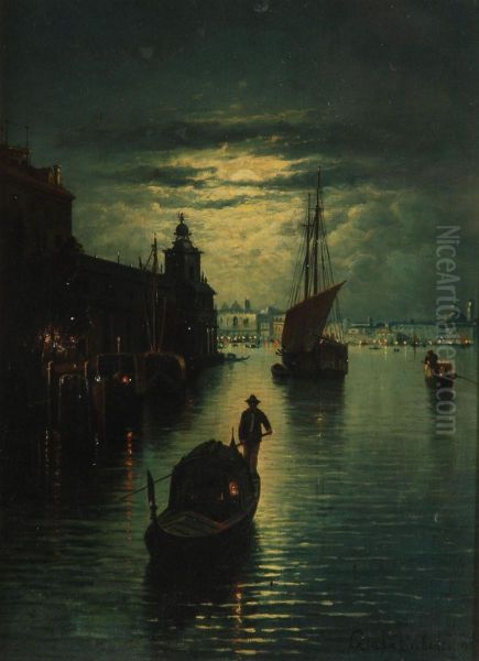 Scorcio Veneziano Di Notte Oil Painting by Giuseppe De Rubelli