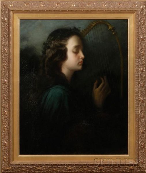 Young Woman With Lyre Oil Painting by Louis Henri de Rudder