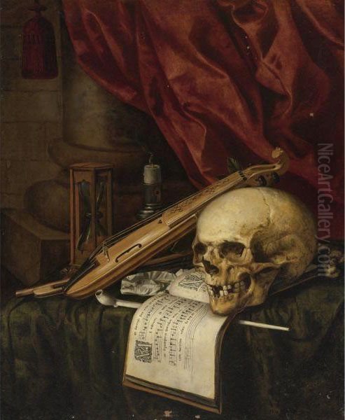 A Vanitas Still Life Oil Painting by Simon Renard De Saint-Andre