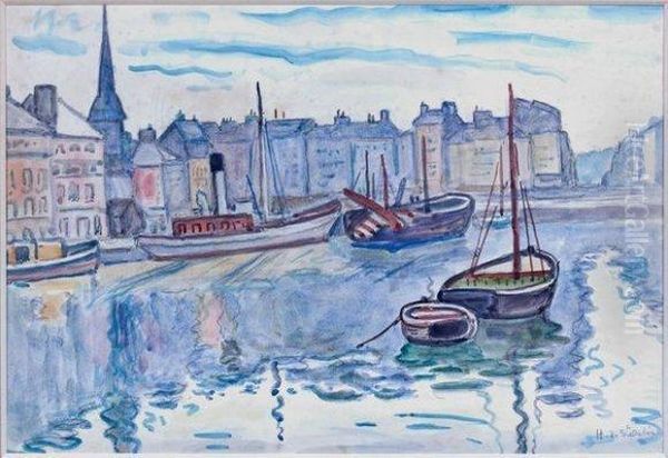 Vieux Bassin A Honfleur Oil Painting by Henri Lienard De Saint-Delis