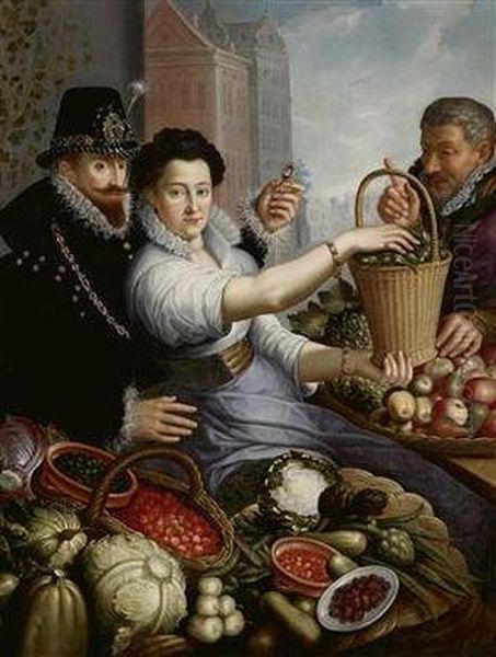 Portrait Of An Aristocratic Couple As Vegetable Sellers Oil Painting by Jean Baptiste de Saive