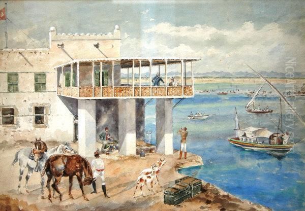 Turkish Cypriot Harbour Scene With Horses Oil Painting by Martha De Saumarez