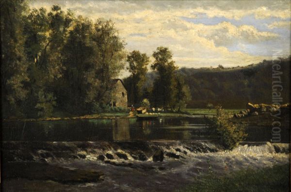 La Cascade Oil Painting by Edmond De Schampheleer