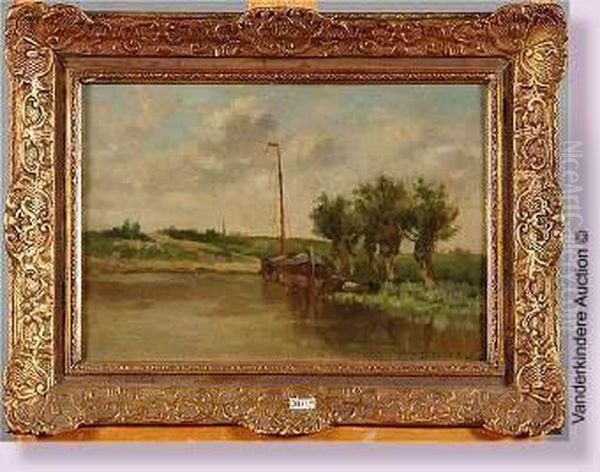 Peniche Au Bord Du Canal Oil Painting by Edmond De Schampheleer