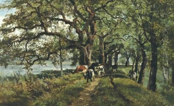 Zomerlandschap Met Koeienhoeders Oil Painting by Edmond De Schampheleer