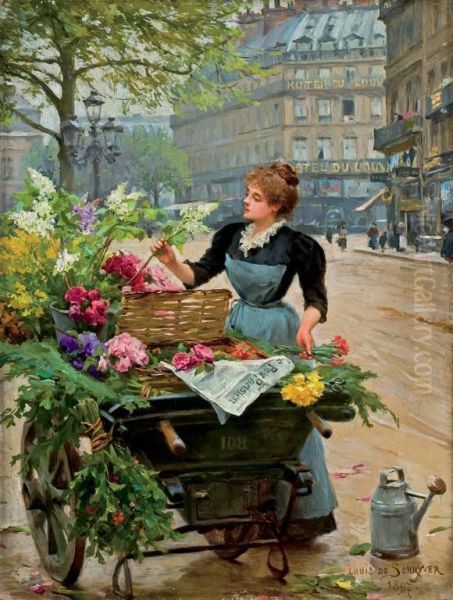 Parisan Flower Seller Oil Painting by Louis De Schryver