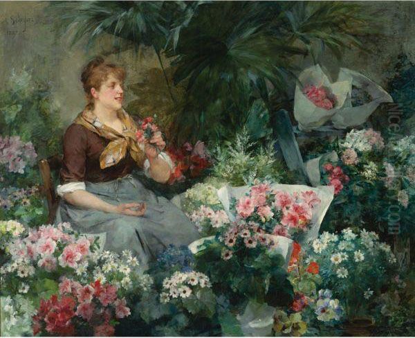 The Flower Seller Oil Painting by Louis De Schryver