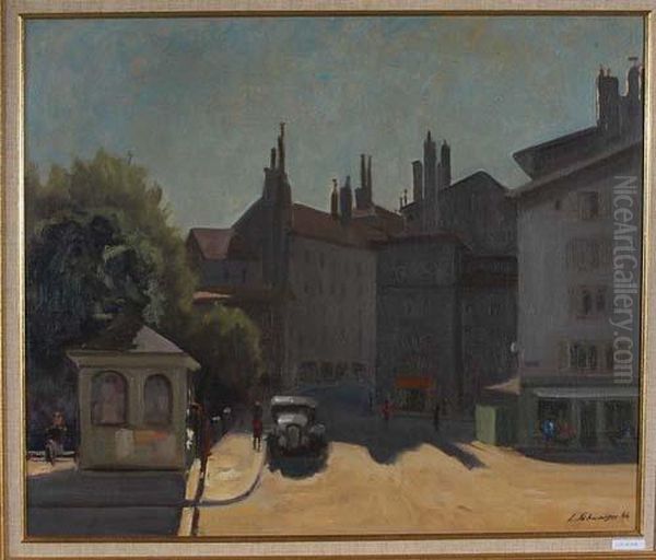 Place Du Bourg-de-four. 1946 Oil Painting by Louis Auguste De Schwiter