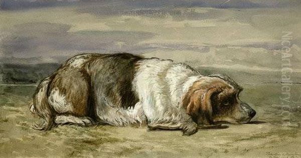 Liegender Hund In Einer Landschaft Oil Painting by Valentine De Segur-Lamoignon