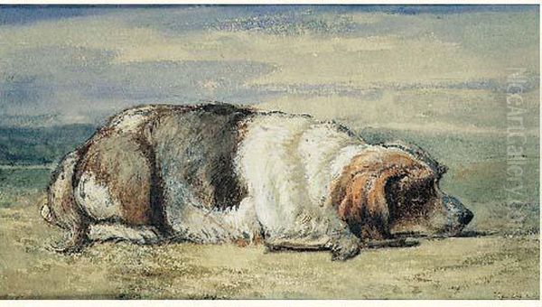 Chien Couche Oil Painting by Valentine De Segur-Lamoignon