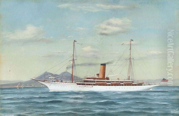 The American Steam Yacht 
Iolanda 
 In Mediterranean Waters Off Naples Oil Painting by Atributed To A. De Simone