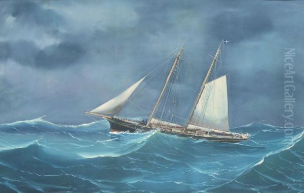 Yacht Gree En Ketch Dans Le Gros Temps Oil Painting by Atributed To A. De Simone