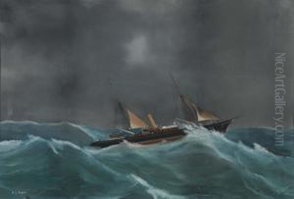 Ritrattodello Steam-yacht Vanadio In Navigazione In Mare Aperto Oil Painting by Antonio de Simone