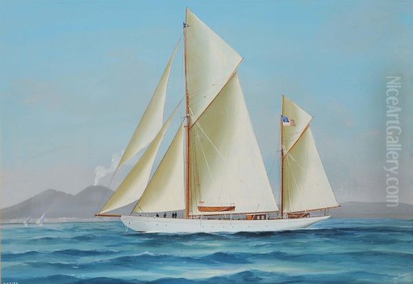 Ritrattodello Yawl Americano Xarifa Nella Baia Di Napoli Oil Painting by Antonio de Simone