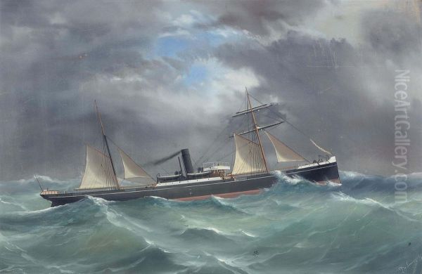 The Auxiliary Steamship 
Sussex 
 In Rough Waters Oil Painting by Antonio de Simone