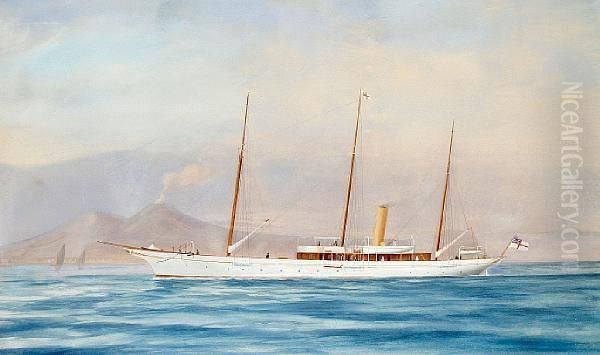 The Steam Yacht 'aries' Entering The Bay Of Naples Oil Painting by de Simone Tommaso