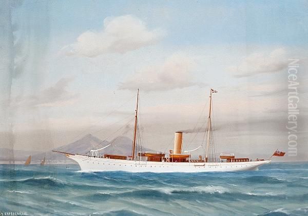 The Steam Yacht Capercailzie In The Bay Of Naples Oil Painting by de Simone Tommaso