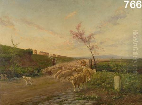 Via Appia Oil Painting by Publio De Simoni