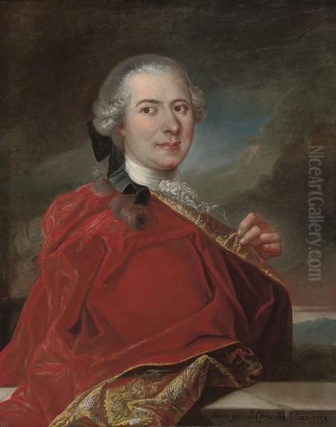 Portrait Of Monsieur De La Porte, In A Red Cloak, In A Landscape Oil Painting by Louis Antoine De Sixe