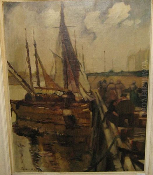 Boten En Vissers Aan De Kade Oil Painting by Frederic De Smet