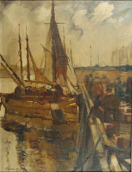 Zeilboot Aan De Kade. Oil Painting by Frederic De Smet