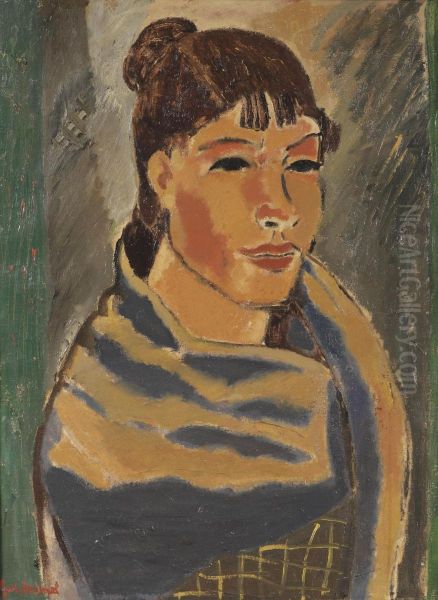 Girl With Blue Scarf Oil Painting by Gustave De Smet