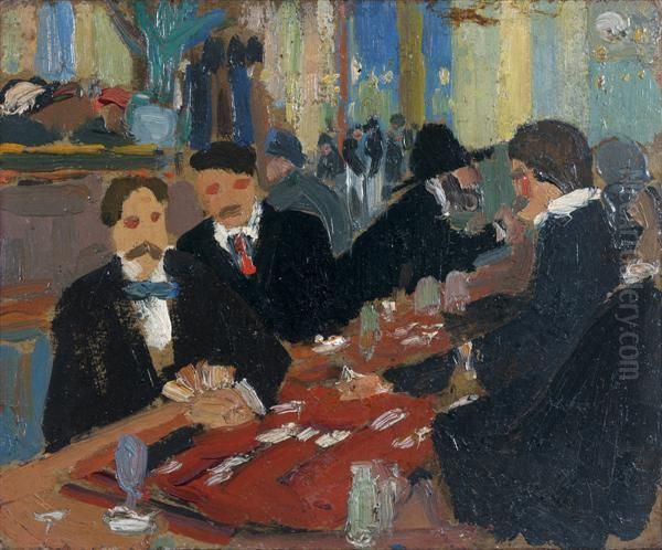 Au Bistrot Oil Painting by Amadeo De Souza Cardoso