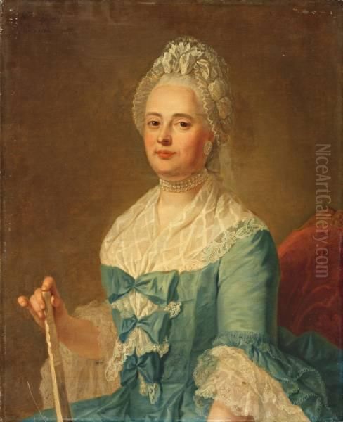 Portret Van Een Elegante Dame Met Waaier Oil Painting by Guillaume De Spinny