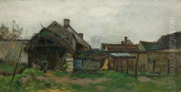 Farm Buildings With Farmer Oil Painting by Marc-Aurele Foy De Suzor-Cote