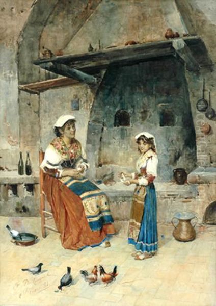 Italian Woman Winding Wool Oil Painting by Publio Tommasi